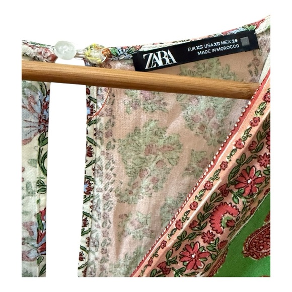 Zara Bohemian Belted Romper with Pink and Green Accents! XS - Picture 3 of 7